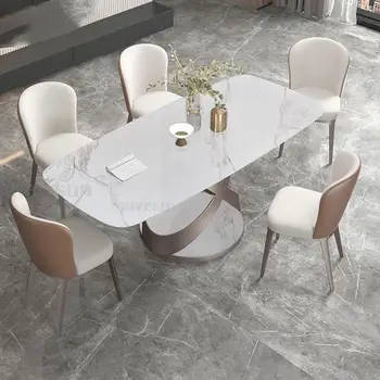 איטלקי שולחן האוכל רוק צלחת שולחן עבודה מלבני High-End מסעדה ריהוט מודרני רוז זהב שולחן מטבח עם 4 כסאות