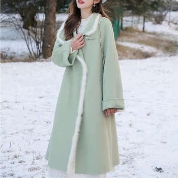 הסתיו והחורף 2023 הגירסה הקוריאנית צמר מעיל נשים בינוני ארוך רך, קל משקל דו צדדי מעילי צמר