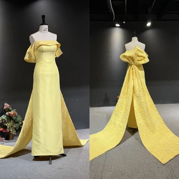 vestidos דה נוצ ' ה. 100%תמונות אמיתיות צהוב סאטן את הכתף ישר עם זמן Bowknot רשמית נשף שמלות ערב לנשים